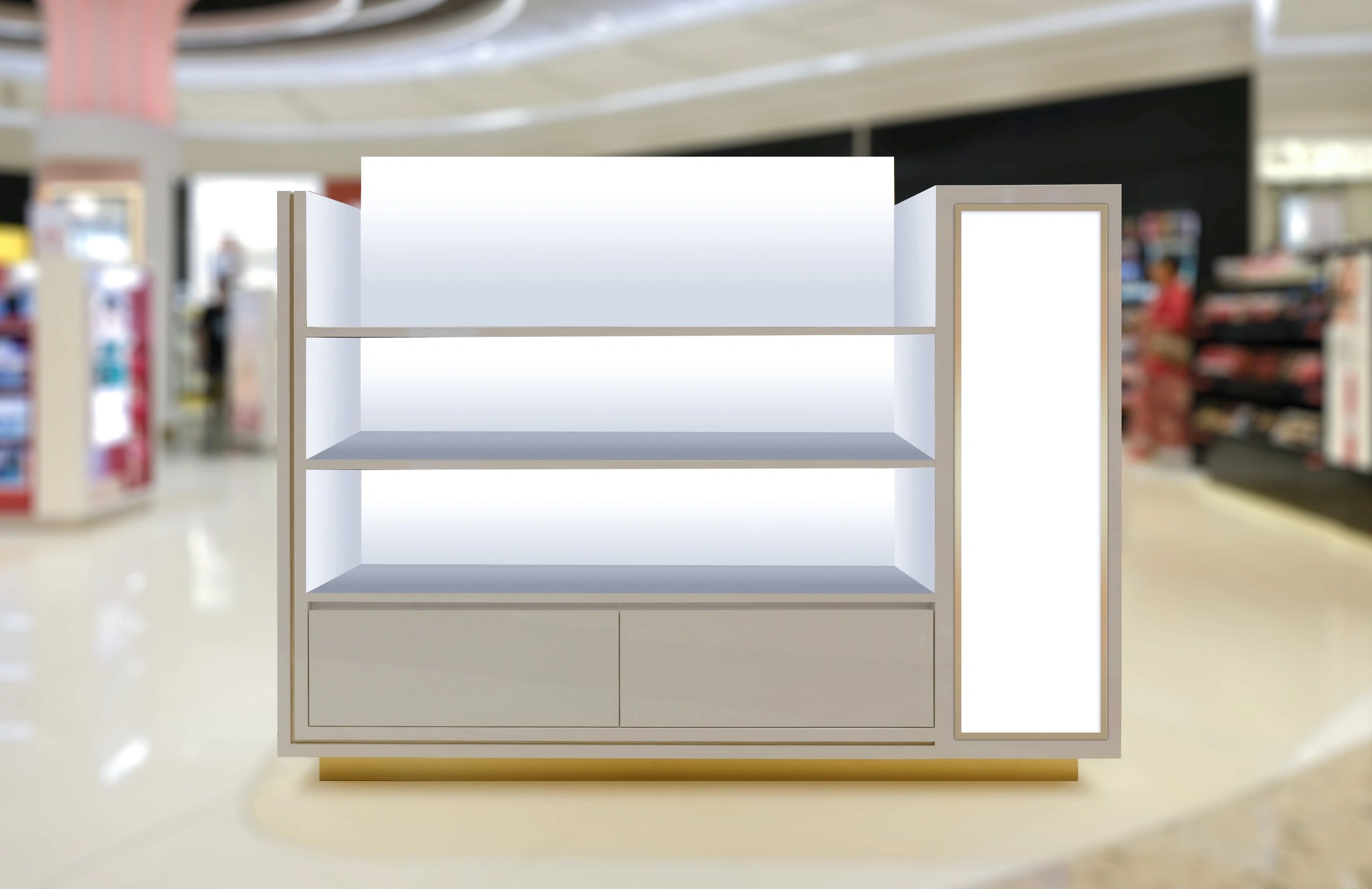 Retail display mockup with blank poster lightbox
