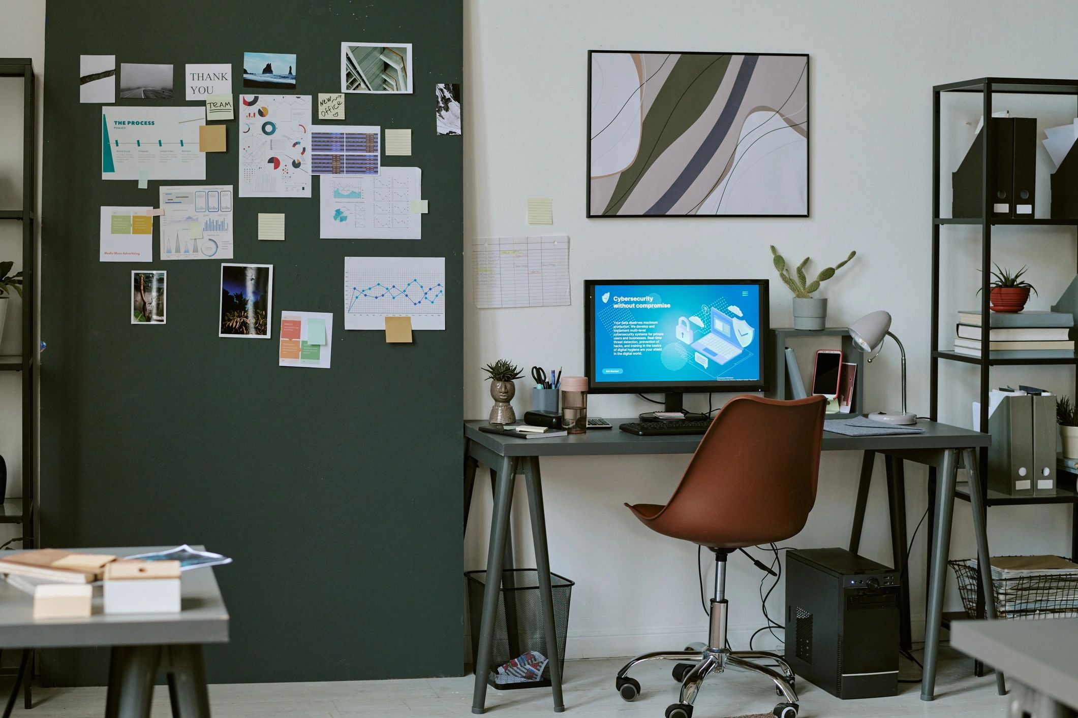 Modern workspace with planning materials for creative design